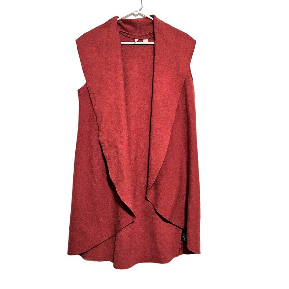 Anthropologie MOTH XS / Small‎ Long Cardigan Open Vest Orange Rust 100% Wool